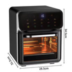 AeriBlaz Air Fryer with digital display and dimensions on a white background