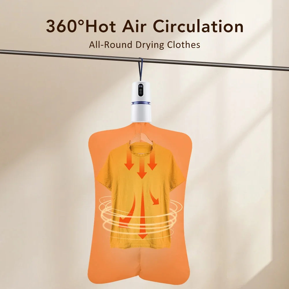 AeroDray Portable Clothes Dryer with 360-degree hot air circulation feature on a beige background