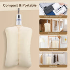 AeroDray Portable Clothes Dryer pillow with usage scenarios on a beige background