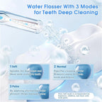 AquaBriska Water Flosser with 3 modes for teeth deep cleaning on a blue background