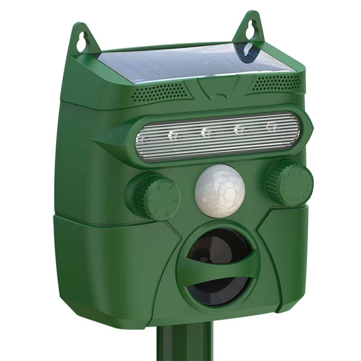 AviGuard Seagull Deterrent with solar panel and motion sensor on a white background