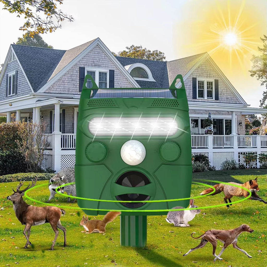 Green AviGuard Seagull Deterrent with animal deterrent features in front of a house.