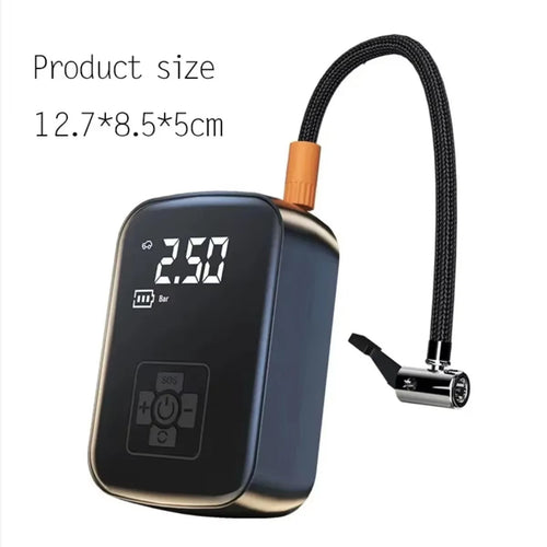 Portable  BlitzoPum Cordless Tyre Inflator with digital display and hose on a white background