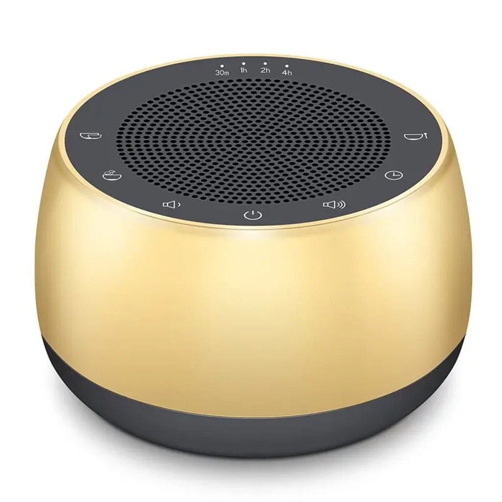 BowLunex Singing Bowl Machine with a metallic gold body and a black top grille and base, shown on a clean white background.