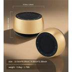 Two BowLunex Singing Bowl Machine in a metallic gold finish with black mesh grilles, shown on a warm brown gradient background with overlaid dimensions and weight text.