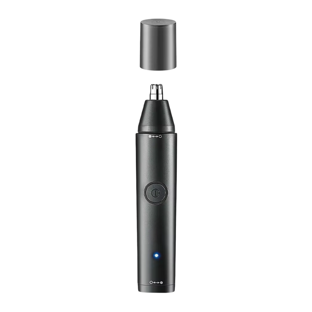 Black electric nose and ear hair trimmer on a white background