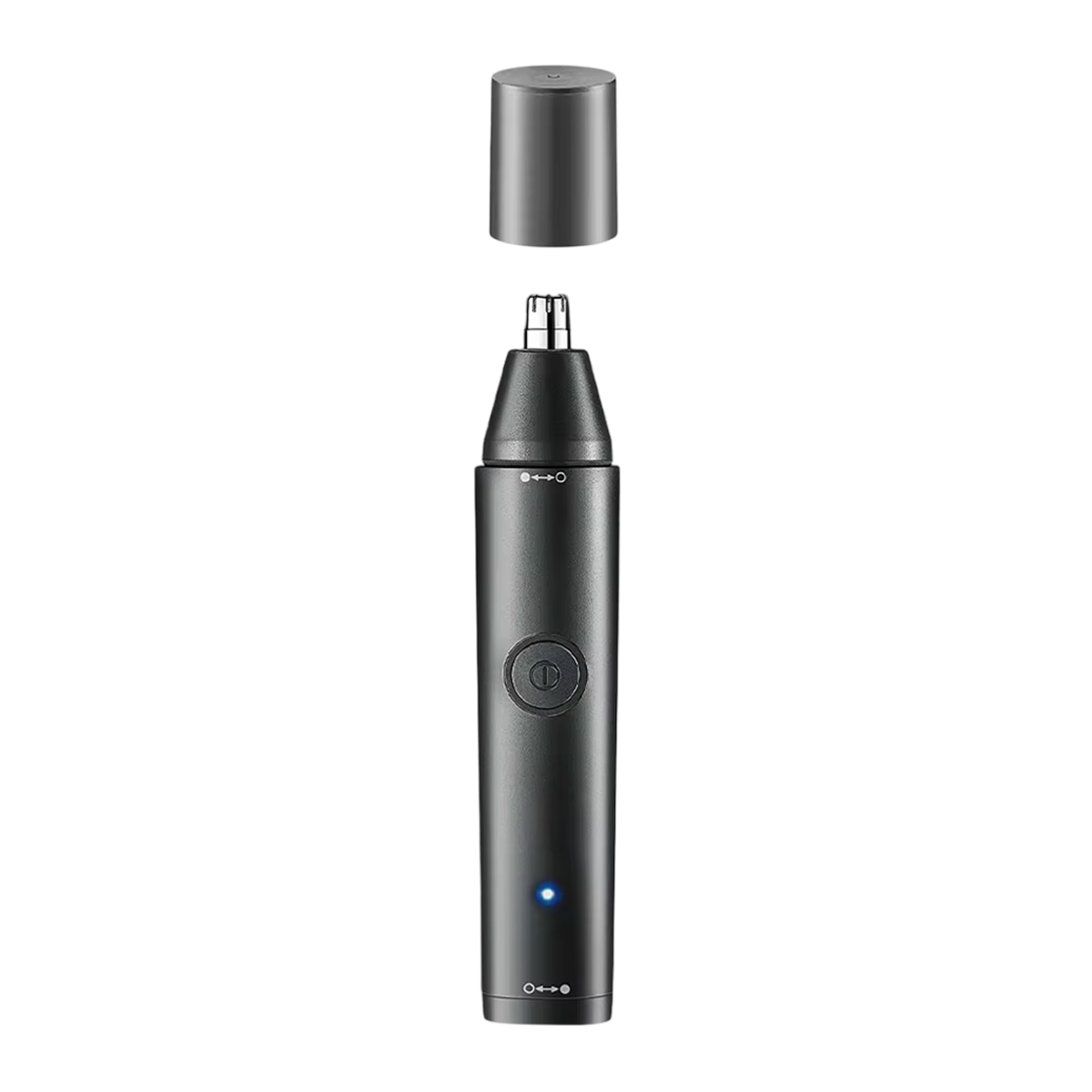 Black electric nose and ear hair trimmer on a white background