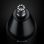 Black and silver  ClipCrazie Nasal Hair Trimmer head on a black background