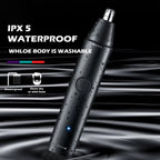 Black  ClipCrazie Nasal Hair Trimmer with water droplets on a black background
