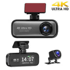 Black DashyLynk shown from multiple angles on a white background, including a red windshield mount, front-facing view with screen on, and rear backup camera.