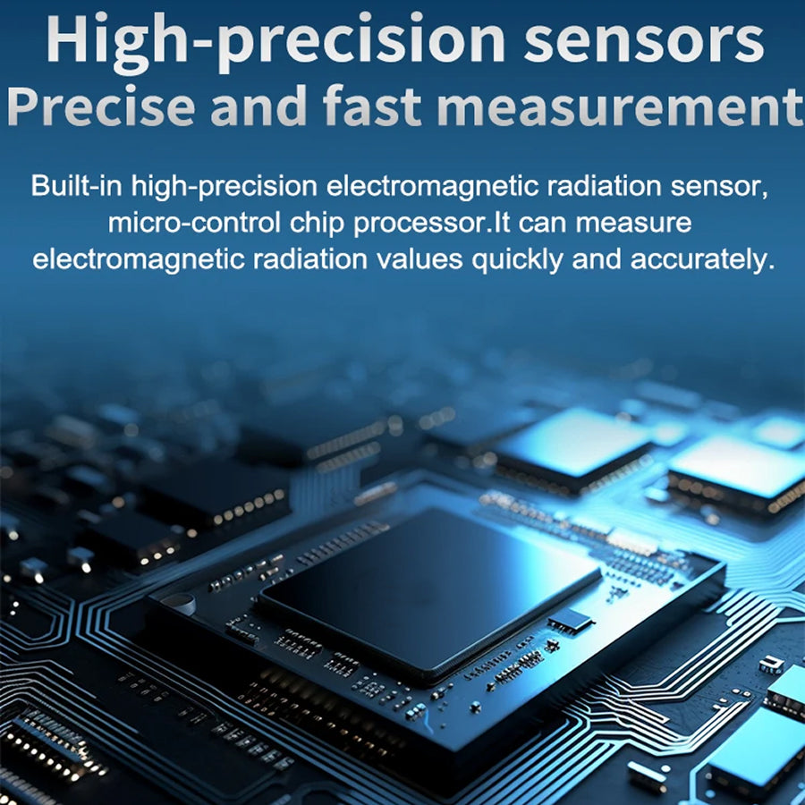 Electronic circuit board with text about high-precision sensors and measurement capabilities.