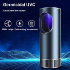 Germicidal UVC Fresobrex Car Air Purifier with blue light on a futuristic background