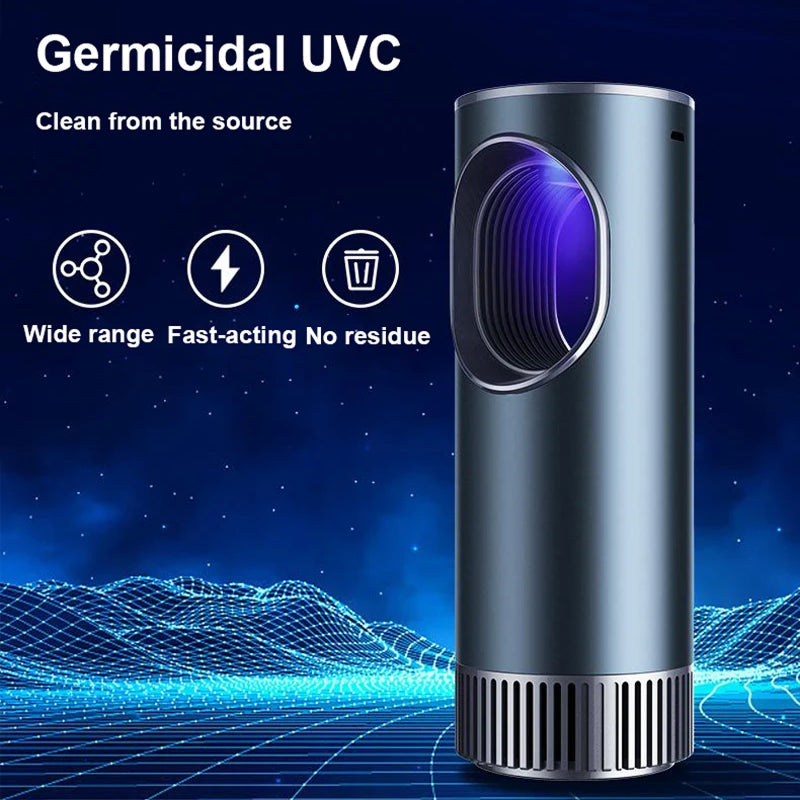 Germicidal UVC Fresobrex Car Air Purifier with blue light on a futuristic background