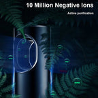 Fresobrex Car Air Purifier with negative ion purification feature surrounded by ferns on a dark background