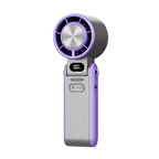 FrostoeByte Handheld Turbo Fan grey with purple accents on a white background