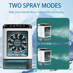 GlaciVyex Portable Air Conditioner with two spray modes on a blue background