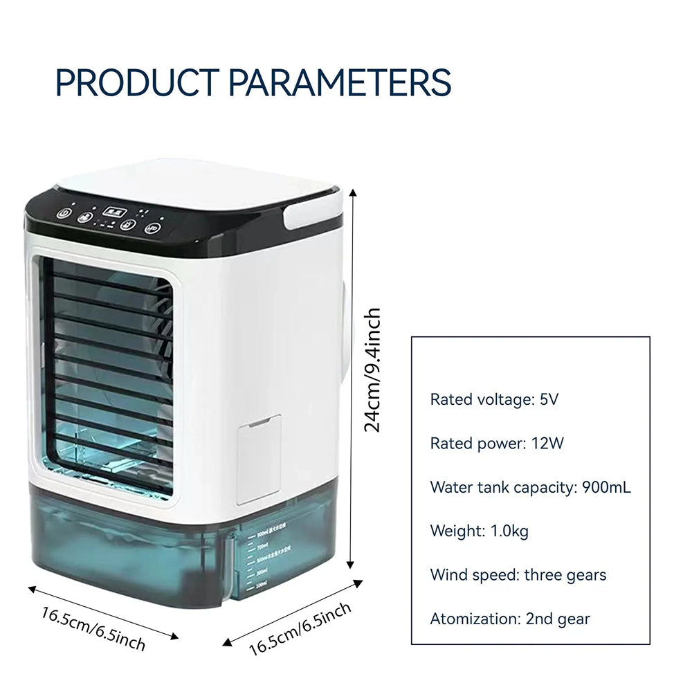 GlaciVyex Portable Air Conditioner with product parameters on a white background
