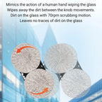 GlovaBoto Window Cleaning Robot with scrubbing motion illustration on a blurred window background