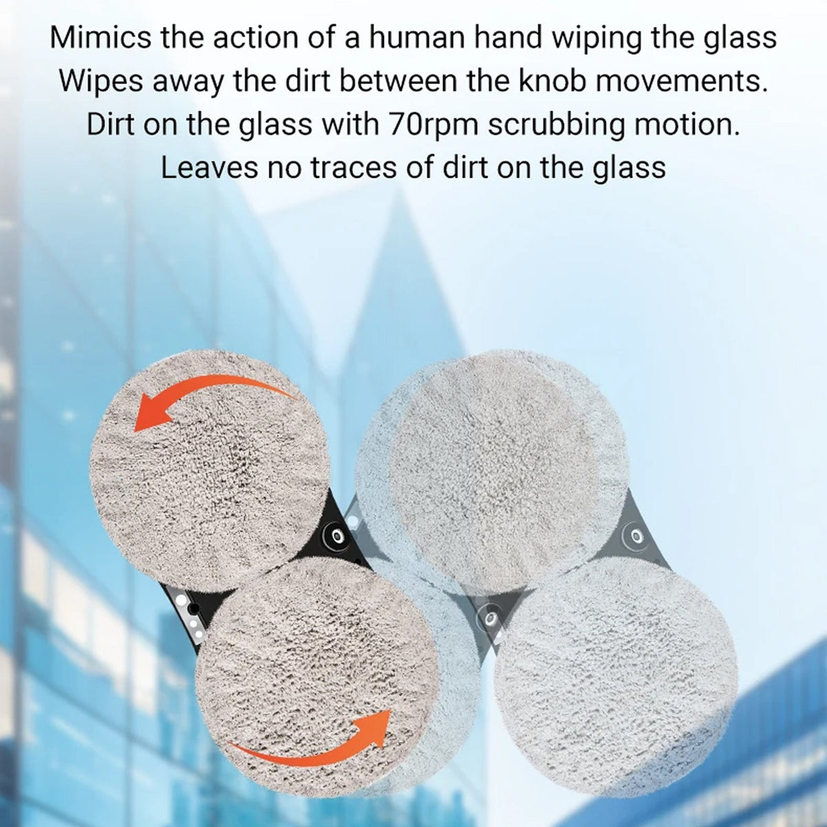 GlovaBoto Window Cleaning Robot with scrubbing motion illustration on a blurred window background