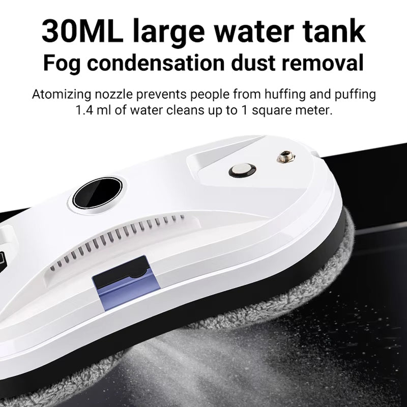 GlovaBoto Window Cleaning Robot with text about its water tank capacity and cleaning capabilities.
