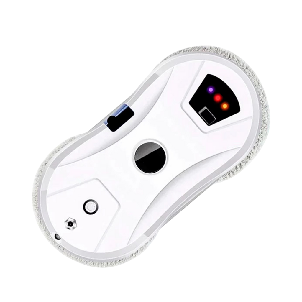 WhiteGlovaBoto Window Cleaning Robot with colorful display on a white background