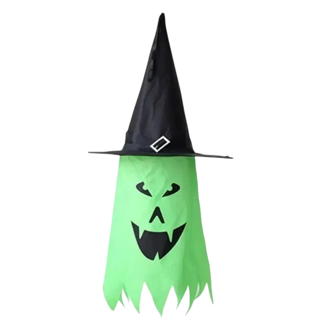 HexWitchi Jack O Lantern with a black pointed witch hat and a carved spooky face, shown against a plain white background.