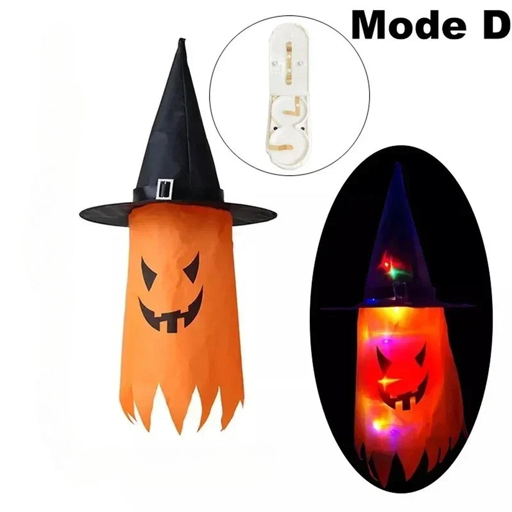 HexWitchi Jack O Lantern with witch hat and pumpkin face, featuring LED lights.