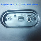Close-up of a car multimedia interface with USB, AUX, and TF card ports on a gray background.