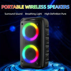 Portable KaraTunex Portable Karaoke Machine with RGB lighting on a dark background