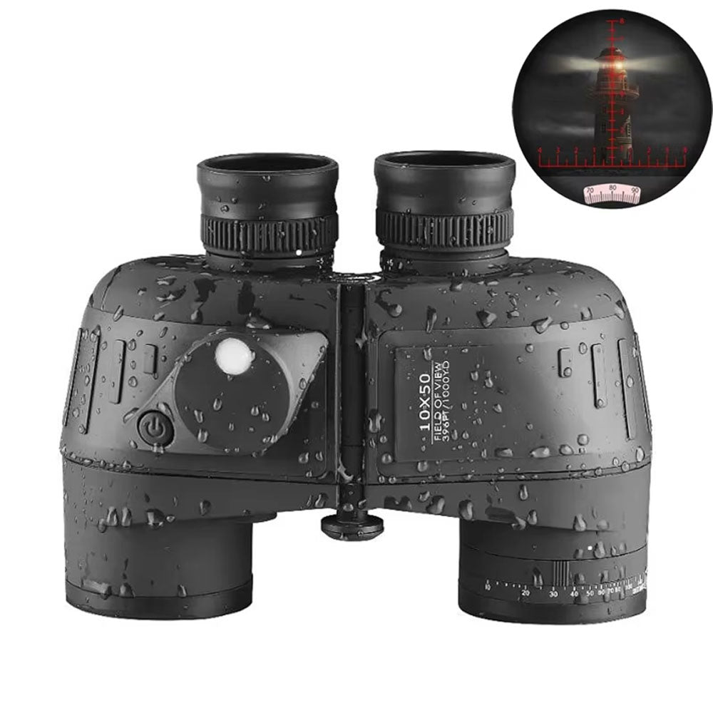Black NautixCor Marine Binoculars with water droplets on a white background