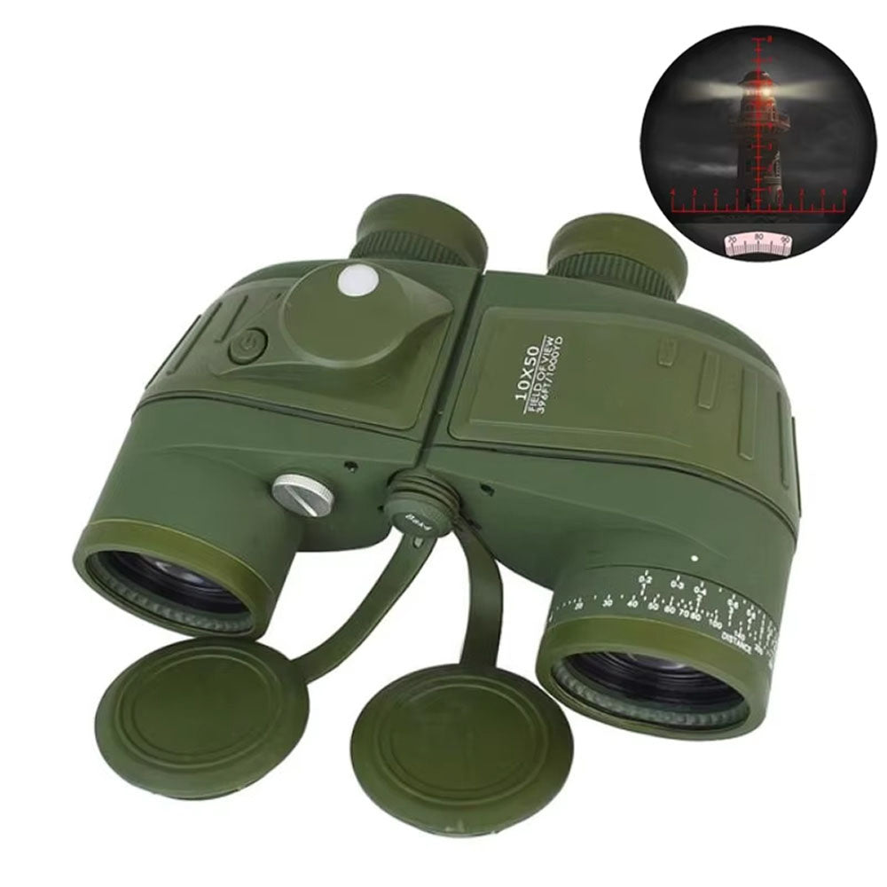 Green NautixCor Marine Binoculars with rangefinder feature on a white background