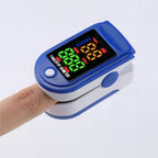 OxiLuny v2 Pulse Oximeter on a finger with a white background