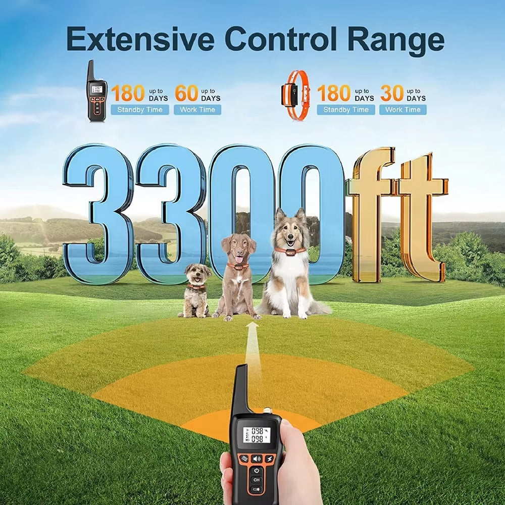 PawGofu Shock Collar with control range display on a grassy field