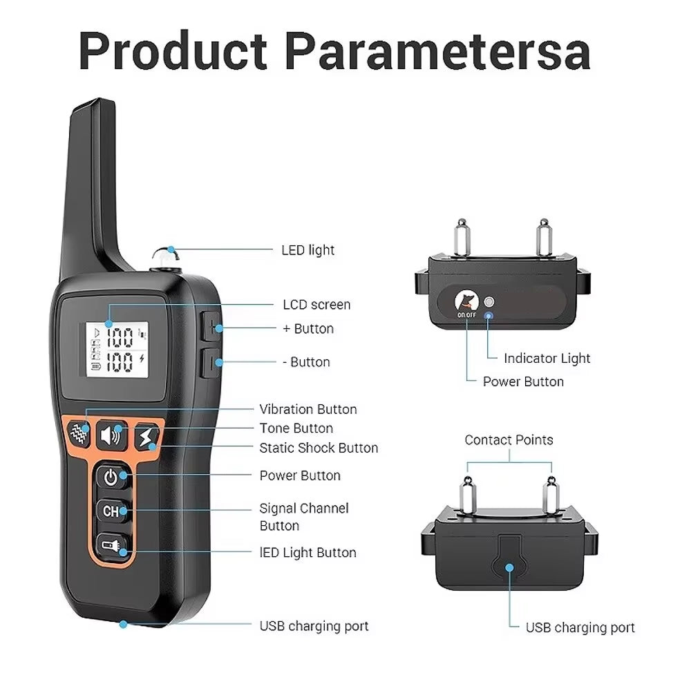PawGofu Shock Collar with labeled components on a white background
