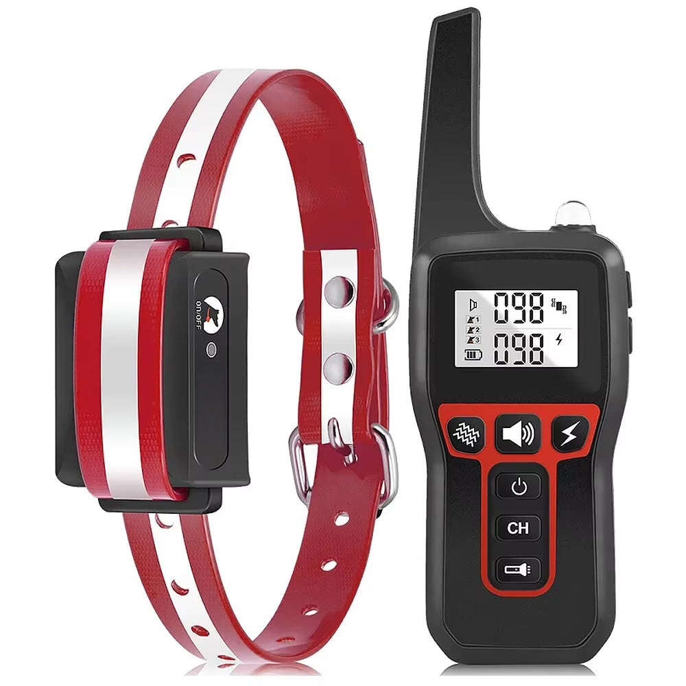 Red PawGofu Shock Collar with black electronic device on a white background