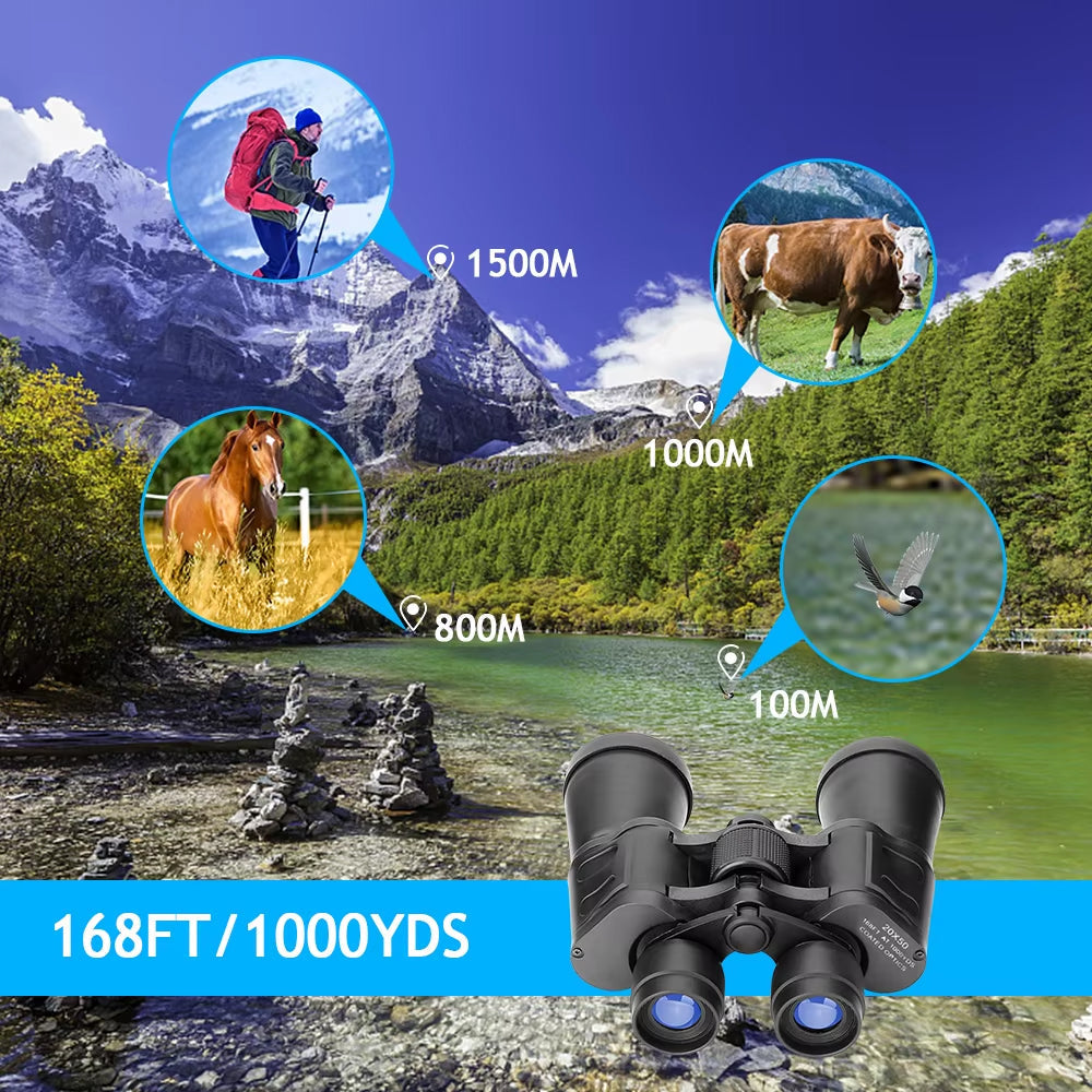 PeltVisi Ultra HD Binoculars with scenic views of mountains, animals, and landscapes on a blue banner.