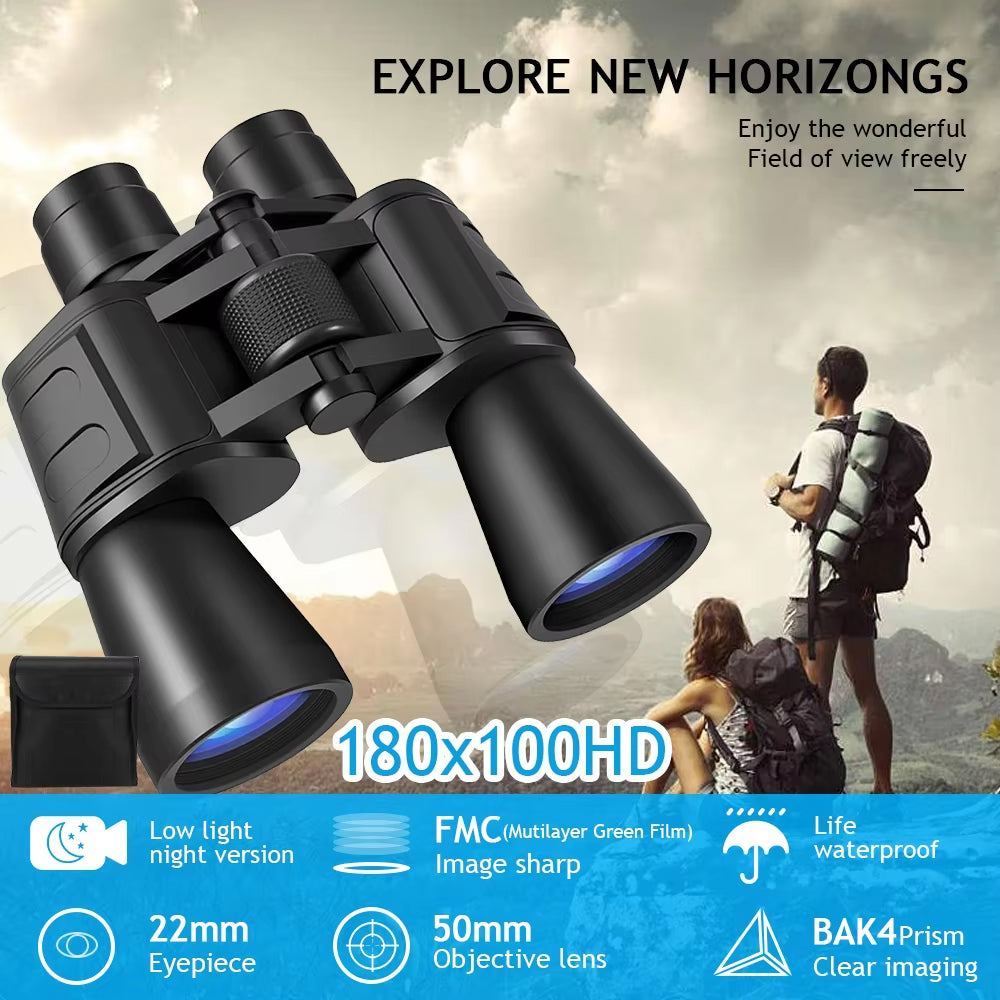 PeltVisi Ultra HD Binoculars with promotional text and graphics on a scenic background