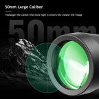 PeltVisi Ultra HD Binoculars 50mm large caliber lens with green light on a dark background