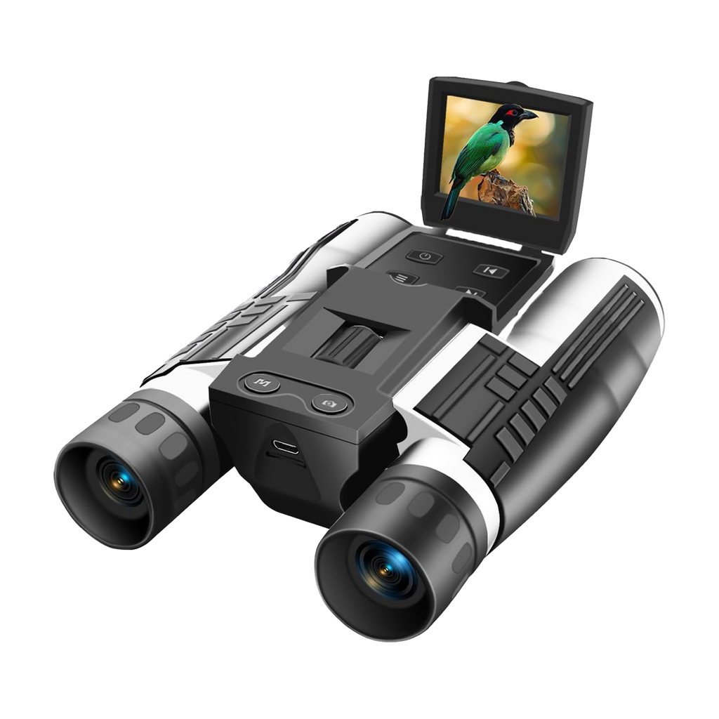 PicScopex Digital Binocular Camera with a screen displaying a bird image on a white background