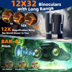 PicScopex Digital Binocular Camera with long range features, including magnification levels and BAK-4 prism details, on a promotional background.