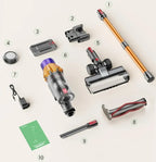 Polaro V16 Vacuum Cleaner and attachments on a white background