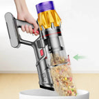 Handheld Polaro V18 Vacuum Cleaner pet food from a bowl with a clear compartment showing collected debris.