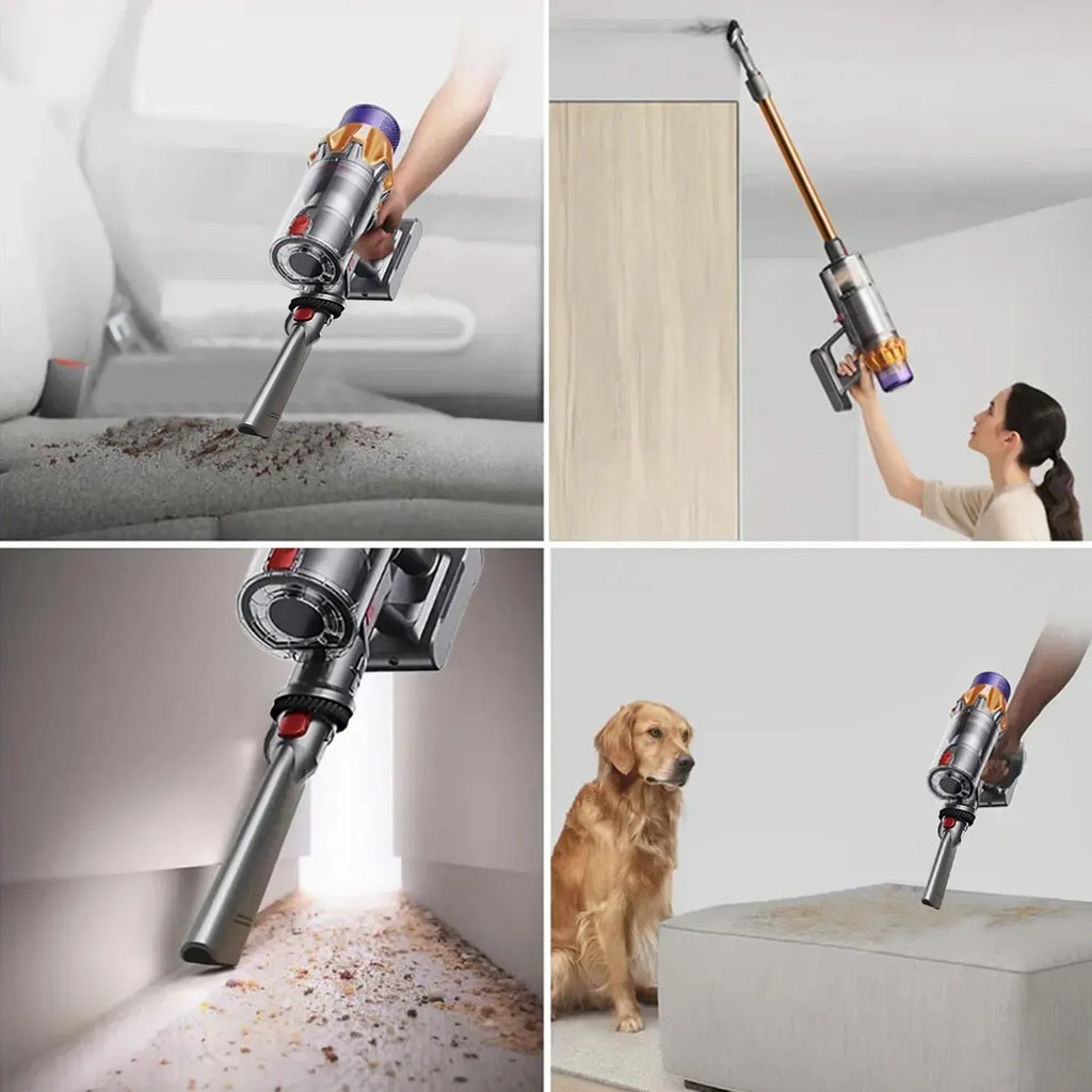 Collage of a handheld Polaro V18 Vacuum Cleaner being used in various cleaning scenarios.