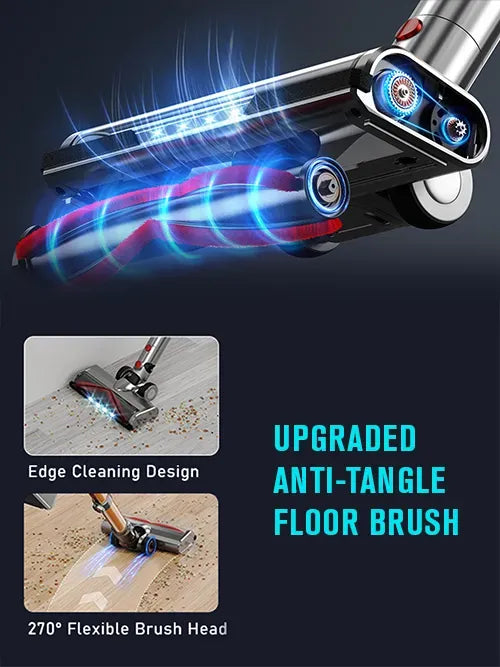 Floor cleaning Polaro V18 Vacuum with upgraded anti-tangle floor brush on a dark background