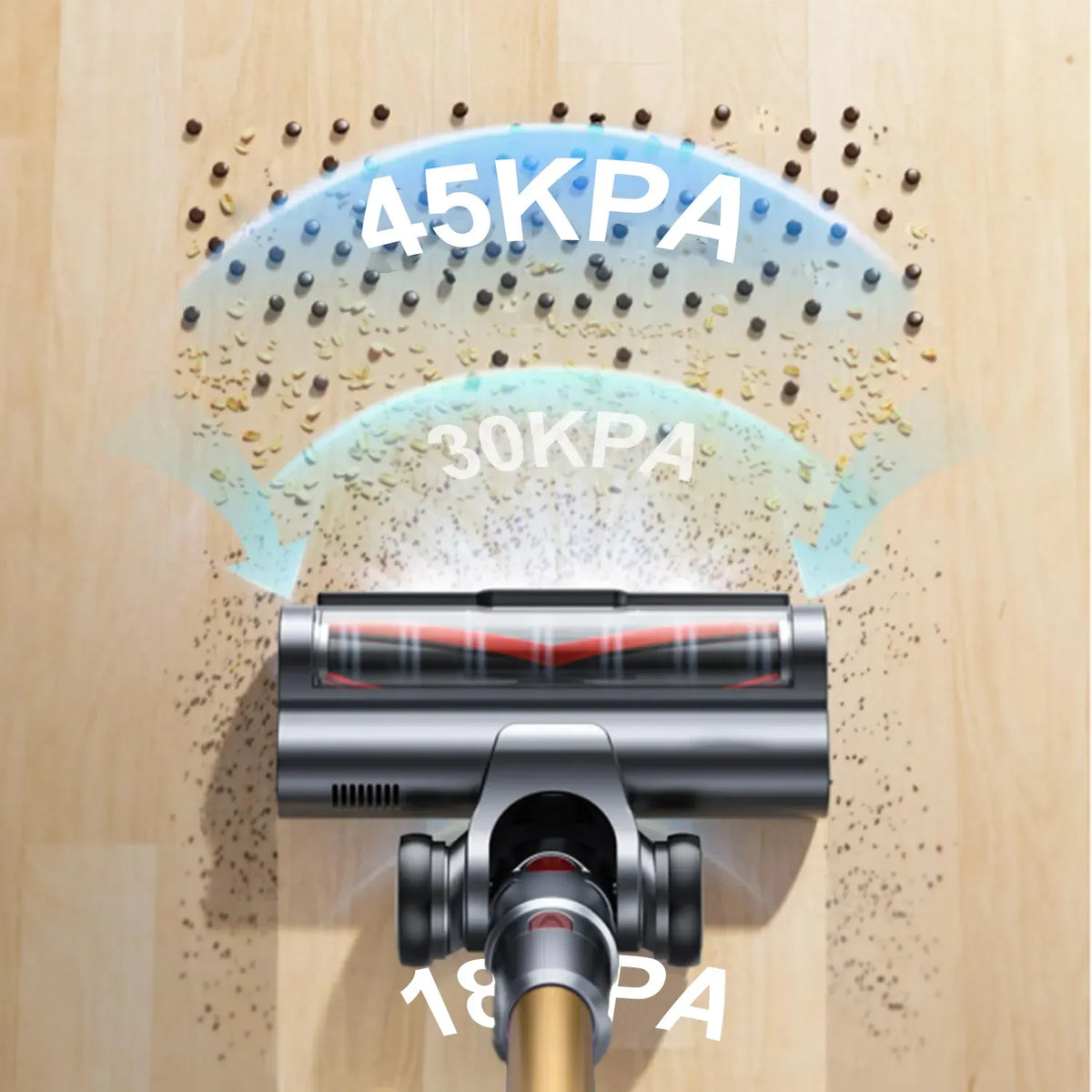 Polaro V18 Vacuum Cleaner head with pressure indicators on a wooden floor