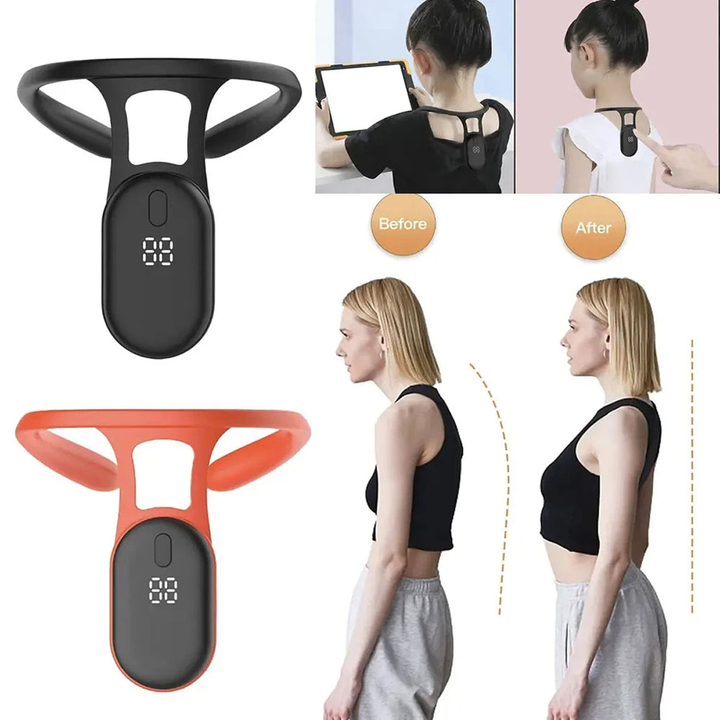 PostuRiq Smart Posture Correctorwith before and after effects on a white background