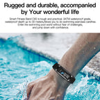 A Pulvewat Heart Rate Monitor Watch worn on a person's wrist, shown above water with promotional text about its durability and swimming water resistance.