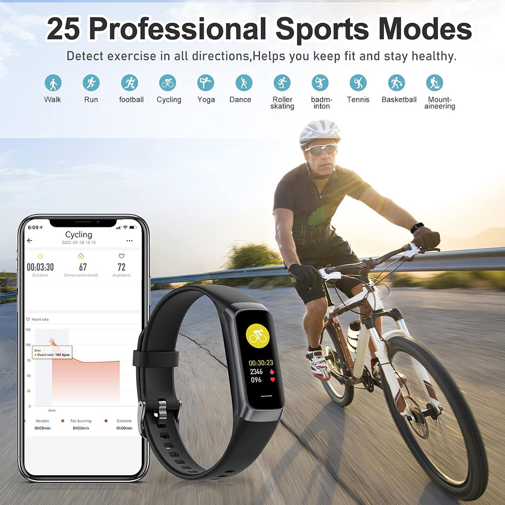 Pulvewat Heart Rate Monitor Watch and phone app on a cyclist with sports modes displayed