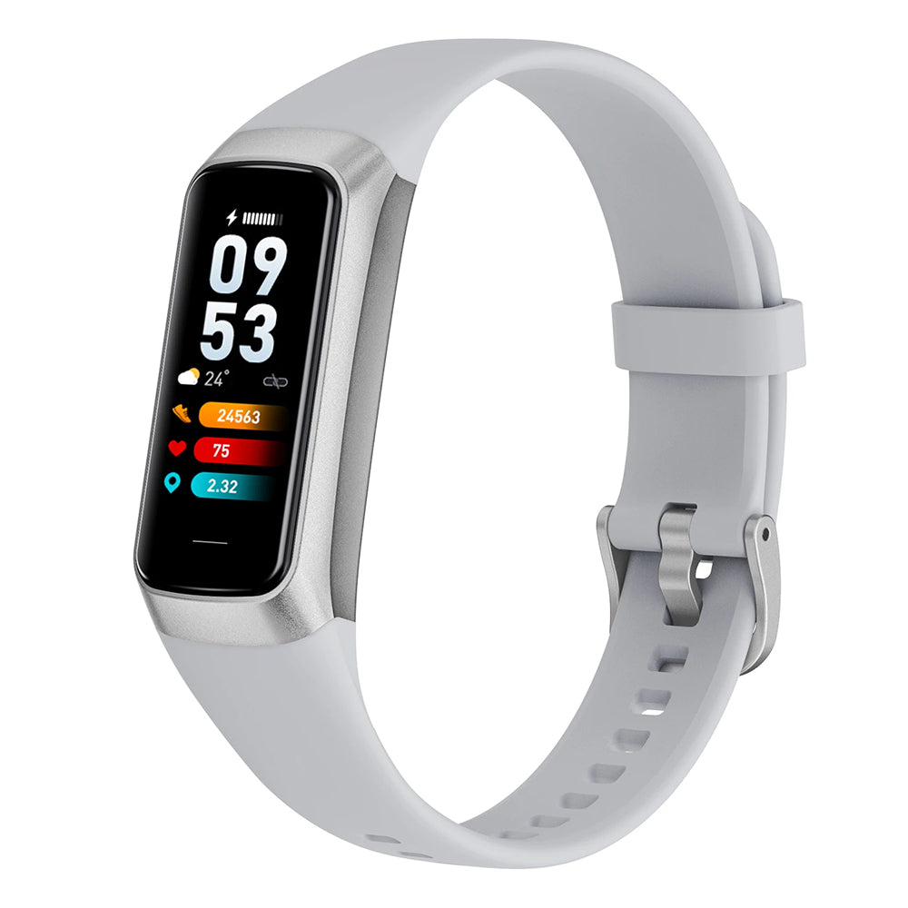 White Pulvewat smartwatch with a digital display on a white background