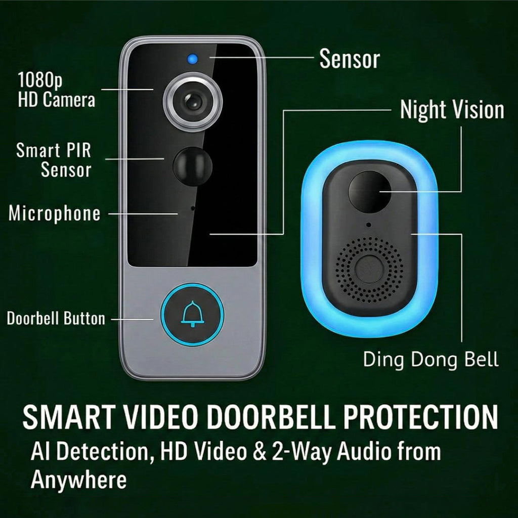  PurePeeki Camera Doorbell with labeled components on a dark background